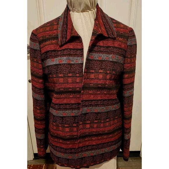 Alfred Dunner Womens 10 Blazer Red Whimsical Striped Print Lined Open Blazer - Picture 1 of 6